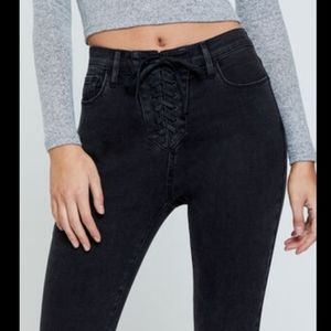 Pacsun High Rise Tie Front Jeggings 28 Womens Power Stretch Denim Skinny Black